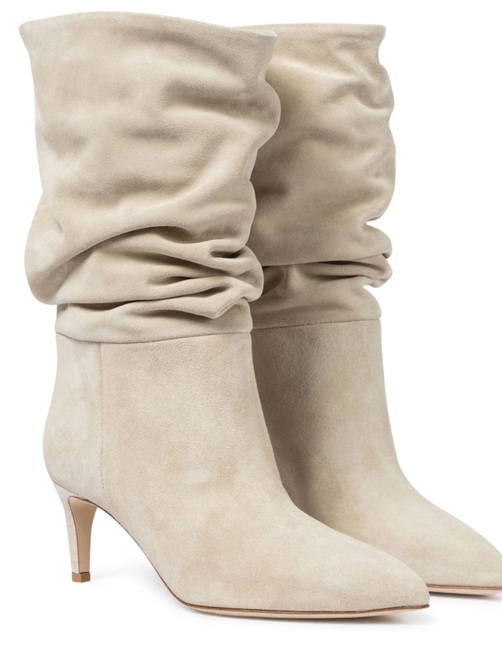 PARIS TEXAS ‘Velour’ Slouchy Boots in Calf Suede, Angora Beige Off-White